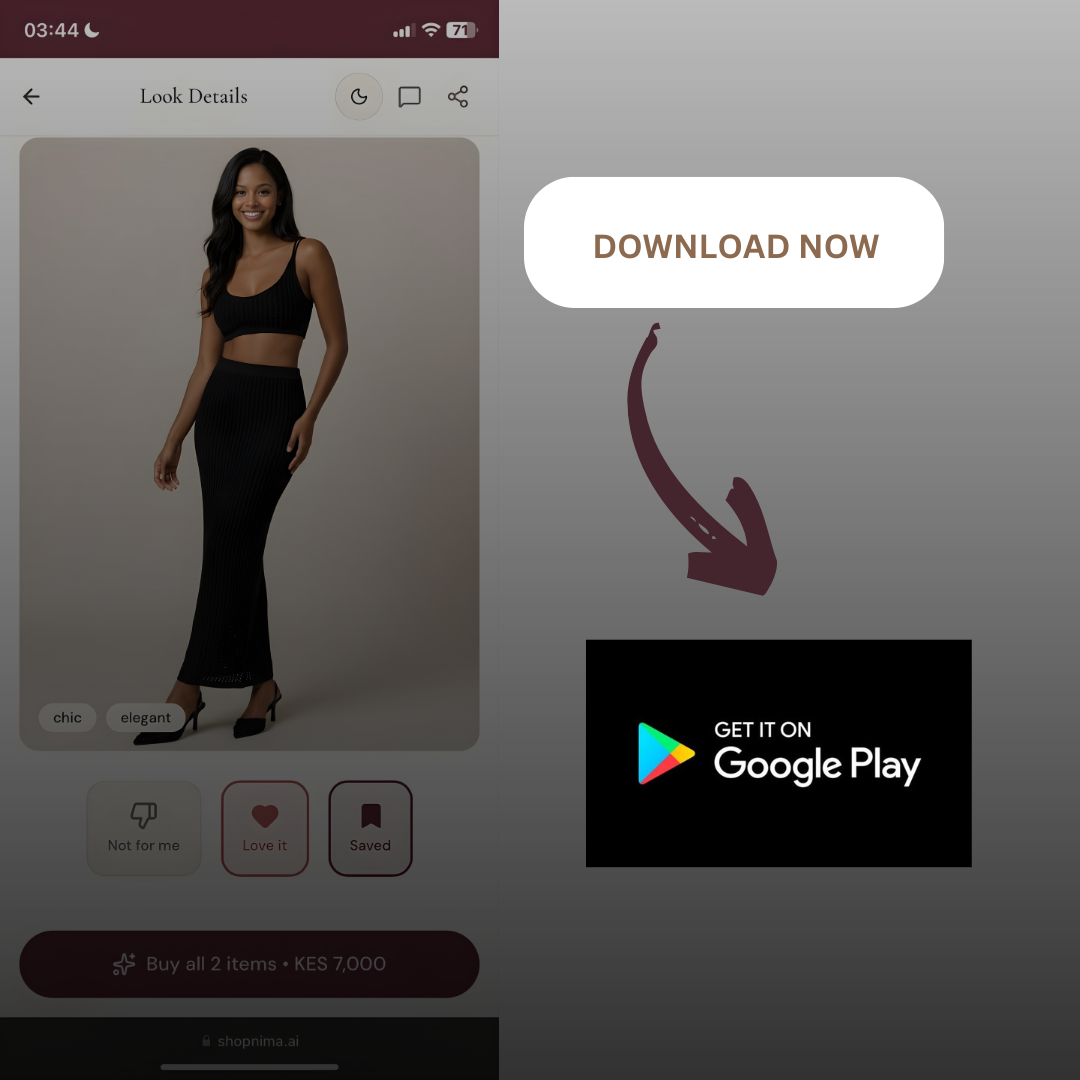 Nima AI mobile app — Look Details screen with download call-to-action